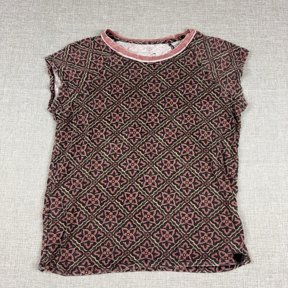We The Free Pink and Black Patterned Short Sleeve Tee